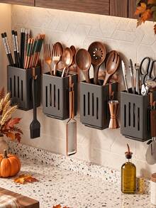 Kitchen Utensil Storage Rack, Spoon & Chopstick Draining Rack, Multi-Functional Built-In Drainage Storage Box, Home Chopstick Holder, Kitchen Utensil Rack, Knife, Fork, Spoon Storage Rack, Suitable For Kitchen, Bathroom, Living Room, Etc., Essential Home Decor, Compact & Space-Saving (Please Check Size Before Ordering) - Multicolor - View 3