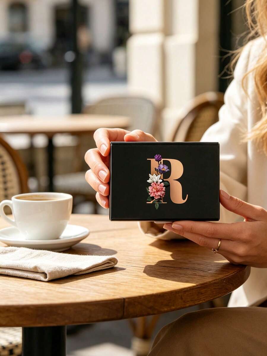 1pc-6 Card Slots Card Cases Card Holder For Men RFID Blocking Aluminum Alloy Slim Wallet Money Bag Flower Letter Printed Wallet - Multicolor - View 1