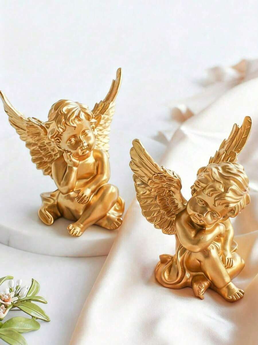1pc European Style White Angel Desktop Decor - Hand-Painted ABS Resin Figurine, Suitable For Home Decoration - One Size - View 1