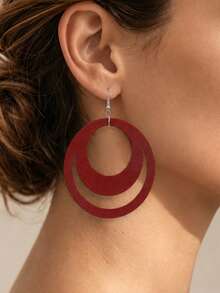 MARLIWOO 1 Pair Vintage Personalized Round Hoop Earrings, Double Layer Leather Earrings, Fashion Exaggerated Style For Ball, Banquet, Party Jewelry - Multicolor - View 8