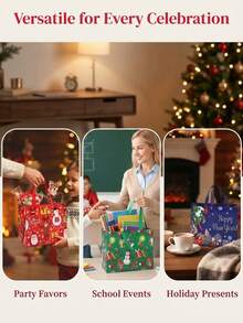 4 Large Non-Woven Christmas Gift Bags 32x25x17cm, Reusable Fabric Gift Packaging Bags For Christmas And New Year, Shopping And Party Gift Bags - Multicolor - View 5