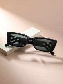 1pc Plastic Frame Geometric Frame Metal Accessory Temple Outdoor Travel Personalized Posing Decorative Fashion Glasses - 1pc Black Frame Gray Sheet 008 - View 6