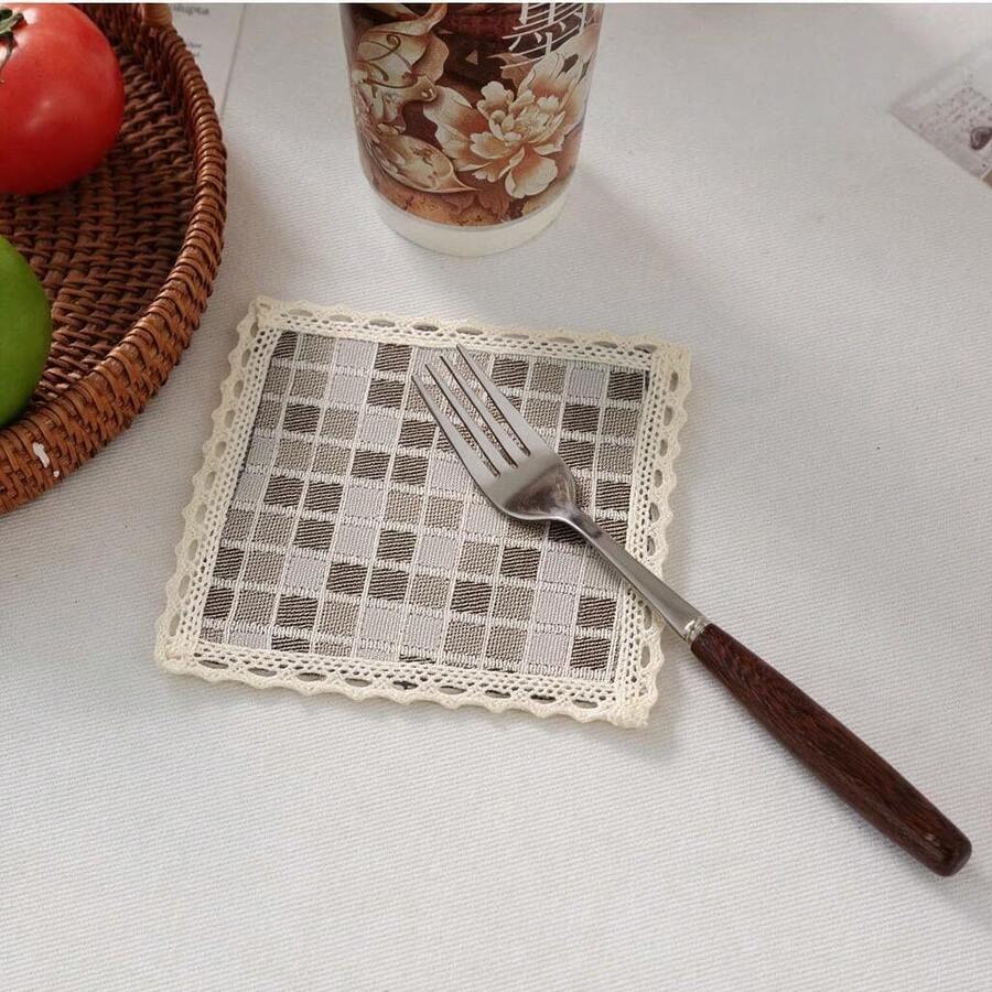 10入聚酯纖維可重複使用杯墊 10*10cm/3.9*3.9inch 波希米亞時尚款，適合咖啡、茶、野餐、露營、RV旅行，入厝禮、生日禮、節日禮物，廚房桌面保護墊 - 棕色 - 查看 1