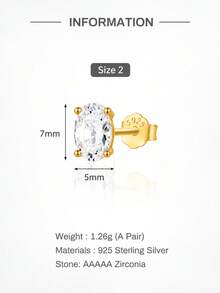 AnlaScheer 1 Pair Gold Tone 0.5CT-2CT 5A Cubic Zirconia Oval Cut Stud Earrings, S925 Sterling Silver Hypoallergenic Women's Jewelry, Daily Party Birthday Gift - Gold - View 11