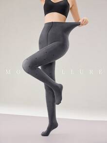 MOIRÉALLURE 1Pair Solid Suitable For Daily Life Basic Opaque Heather Tights - Grey - View 2
