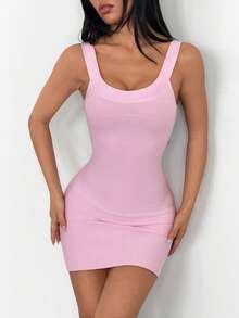 Women's Elegant Solid Color Spaghetti Strap Knit Dress - Pink - View 7