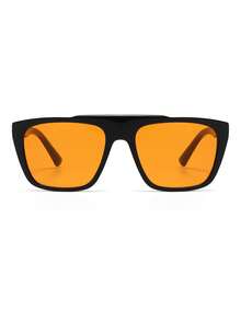 1 Pair Men's Black Square Frame Rivet Decor Fashion Glasses - Glossy Black - View 3
