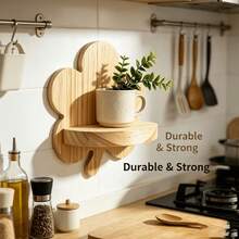 Leaf-Shaped Solid Wood Floating Wall Shelf, Handmade Natural Pine Wall-Mounted Display Rack, Unique Floral Design Wall-Mounted Storage Shelf For Small Plants, Cups, Decor, Bedroom, Living Room, Bathroom, Bohemian Home Decor - View 7