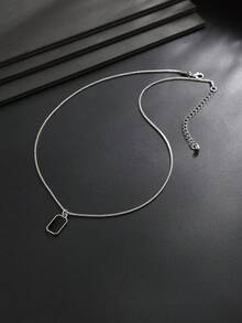 1pc Minimalist Men's Black Square Stone Pendant Necklace, Box Chain Versatile Clavicle Chain, Daily & Party Wear Accessory For Men - White K - View 5