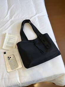 1pc Solid Color Button Decor Tote Bag Nylon Large Capacity Casual Versatile Shoulder Bag For Women Daily Commute - A - View 10