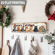 2D Flat, 1pc, Humorous Cat Christmas Wooden Sign, Christmas Cat And Winter Snowflake, Perfect For Holiday Decoration In Your Home, Living Room, Kitchen, Also As A Christmas Gift, Decorative Sign - A - View 2