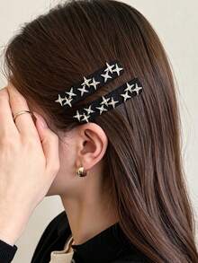 Jepit Rambut Bintang Berkilau dari Kain Hitam, Jepit Rambut Poni Samping Gaya Manis & Keren, Jepit Tepi Langit Berbintang Pentagram Berlian Imitasi Unik, Cocok untuk Pemakaian Sehari-hari, Kencan, dan Hadiah - MultiWarna - View 8