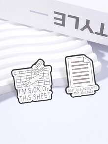 2Pcs Office Worker Meme Enamel Pin Set Funny Spreadsheet Document Humor Lapel Badge Metal Brooch For Backpack Jacket Coworker Accessory Gift - White - View 6