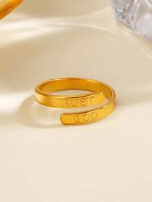 2pcs/Set Stainless Steel 18K Gold Plated Fashion Trust God Ring Suitable For Women Daily Wear - Multicolor - View 5