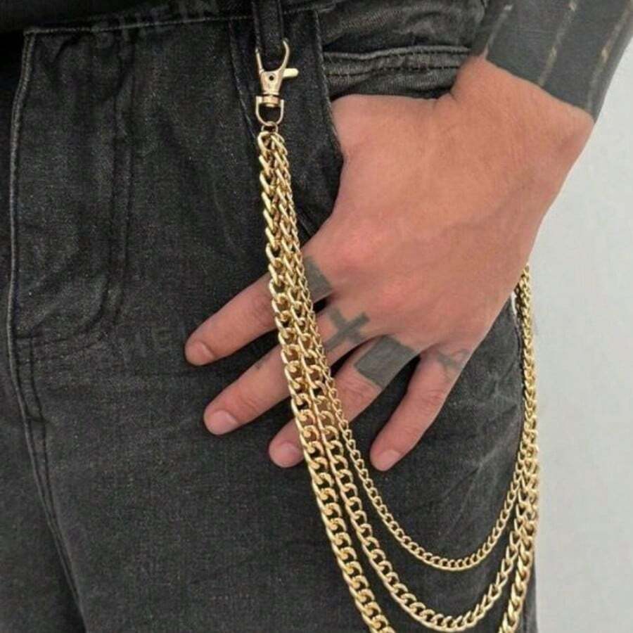 1pc Minimalist Fashion Multi-Layer Chain Men's Pants Chain, Gold Waist Accessory, Suitable For Men And Women For Daily, Party, Date Wear, Gift Jewelry - Multicolor - View 1