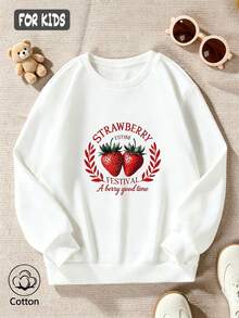 Girls' Cute Printed Drop-Shoulder Round-Neck Long-Sleeve Casual Sports Sweatshirt - White - View 3