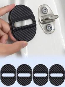 4 buah Pelindung Kunci Pintu Mobil Tekstur Serat Karbon, Pelindung Kunci Pintu Universal, Bantalan Peredam Guncangan dan Peredam Suara, Pelindung Kunci Pintu Anti Karat dan Anti Benturan, Cocok untuk Sebagian Besar Mobil, SUV, dan Sedan, Aksesori Pintu - A - View 6