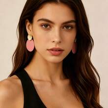 Vintage Gold Sun Pattern Earring Base Matte Green Oval Long Dangle Earrings Women's Vacation Style Exaggerated Earrings - Multicolor - View 4