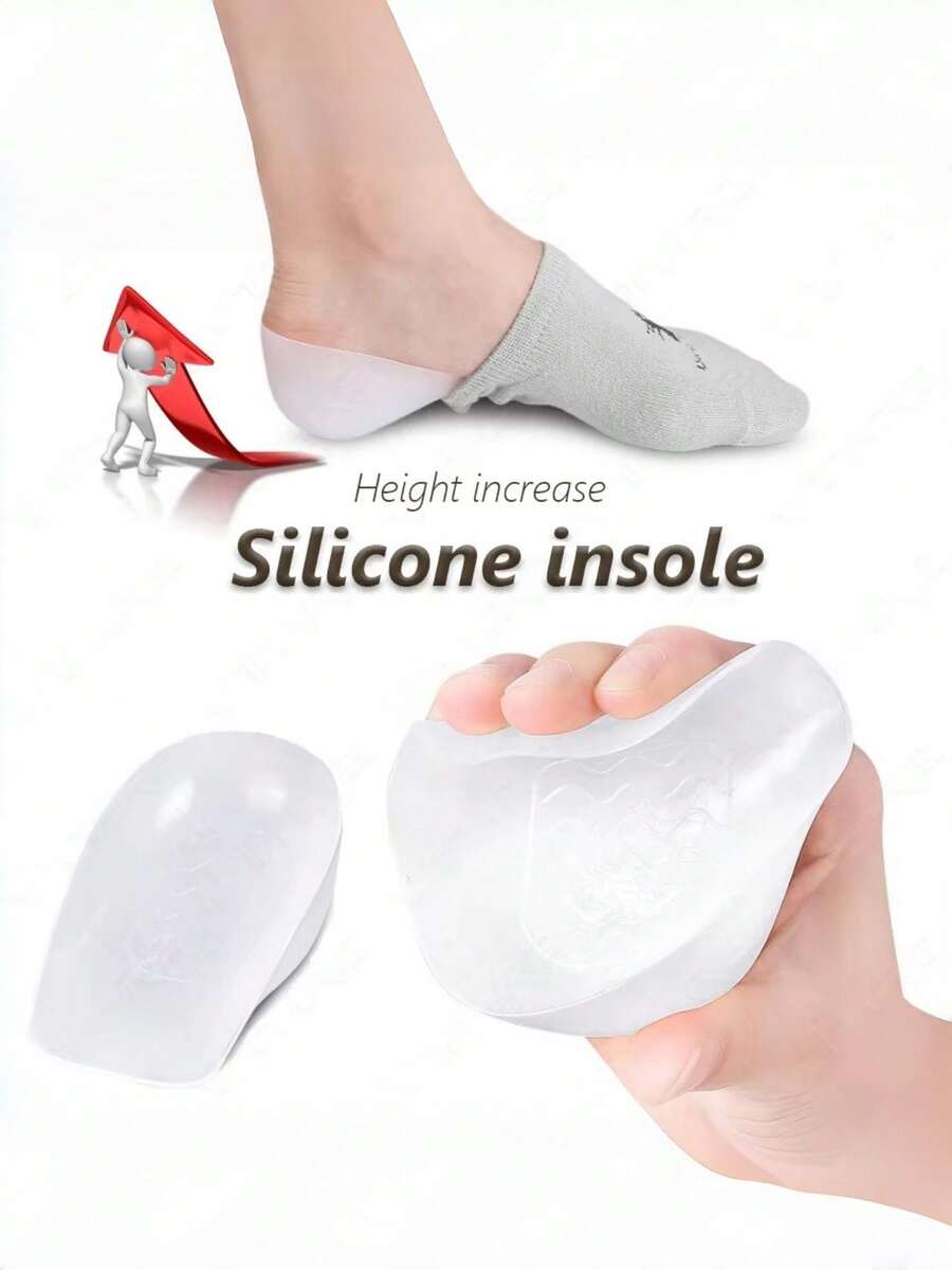 1 Pair Unisex 2/2.5/3cm Invisible Height Increasing Insoles, Silicone Wearable Flexible High Elastic Height Increasing Half Insoles Suitable For Boots And Sneakers - White - View 1