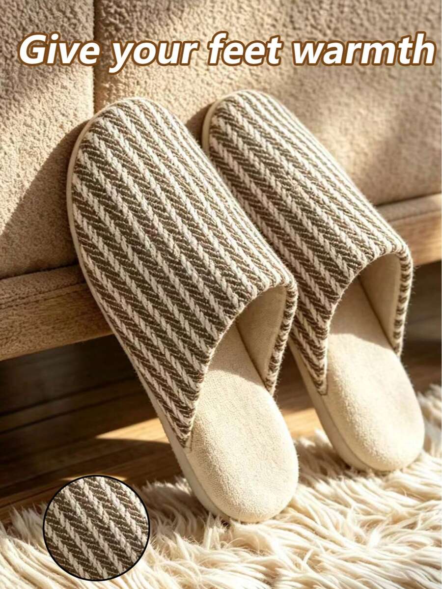 Autumn/Winter Warm Indoor Home Slippers, Couple Anti-Slip Fuzzy Cotton House Shoes