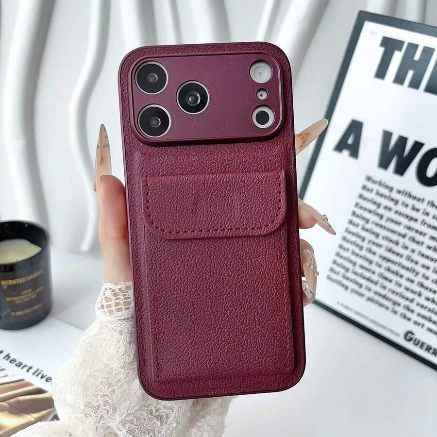 CteGlodrix Luxury Artificial Leather Wallet Card Holder Phone Case, Compatible With IPhone 18/17 Pro Max/16 Pro/15 Plus/14/13/12/11, Shockproof Protective Cover With Camera Lens Protection - Burgundy - View 1