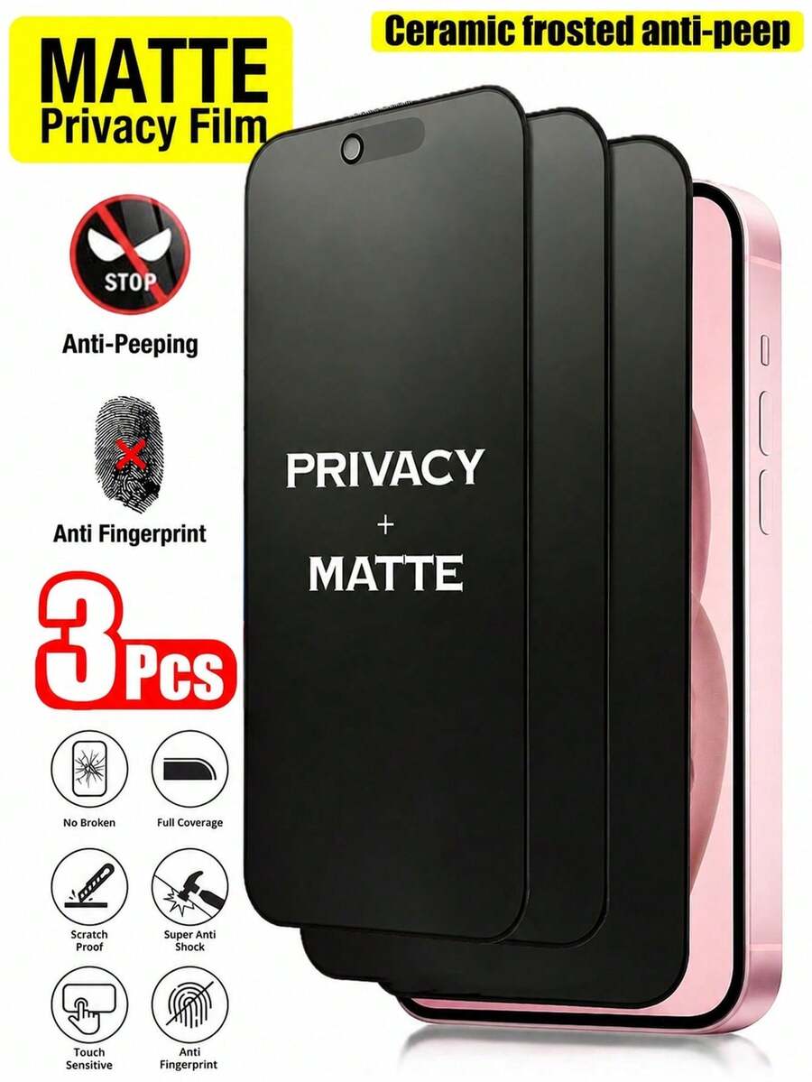 BOLLYMORE 3片裝磨砂防窺螢幕保護貼，相容 iPhone 17 Pro Max [6.9 吋]，防窺配件，抗眩光防指紋膜，相容手機殼，易安裝無氣泡，觸感滑順，相容 iPhone DUO/18/18 Pro/18 Pro Max/17 Pro Max/17 Pro/17 Air/17E/16/15/14 Plus/13 Mini/12/11 系列