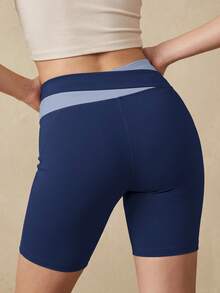 Soyun New Women's Colorblock Yoga 5-Inch Shorts, Fashionable Colorblock Design, Suitable For Outdoor Activities And Casual Wear - Blue - View 2