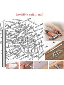 100pcs 200pcs Invisible Baseboard Double-Head Nail Set, Self-Tapping Double-Head Nails With Installation Sleeve, For Baseboard And Wood Trim Installation - No-trace Wall Nails - View 9