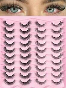 20 Pairs Natural Criss-Cross Full Face Mixed Style False Eyelashes, Slim Design, Suitable For Daily Wear, Manga Style, Travel Essential, Optional With Eyebrow Brush And Clip - Black - View 3
