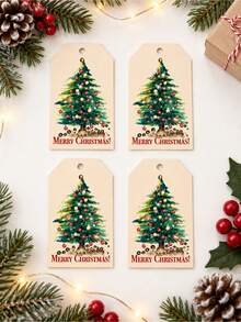 1 Set 48pcs/1pc - Christmas Holiday Gift Tags With Jute Rope - Green Background, Perfect For Holiday Packaging Cards, Seasonal Greetings And Holiday Decorations, Gift Wrapping Supplies Cards - Christmas Tree Style 2 - View 7