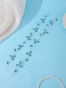 Delicate Blue Crystal Butterfly Silver Bridal Hair Vine Wedding Hair Accessories Women Bride Headpiece For Prom Party Bachelorette - Multicolor - View 7