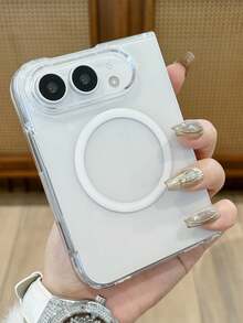 1pc Transparent Magnetic Phone Case, Compatible With IPhone Duo Shockproof Anti-Slip Phone Protective Case, Minimalist Wireless Charging Support Phone Case Compatible With IPhone Duo, Anti-Yellowing Phone Case Compatible With IPhone Duo, Latest Apple Foldable Phone Case Compatible With IPhone Duo - Clear - View 3