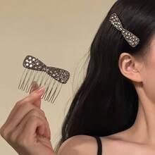 4pcs Set Of Bow And Rhinestone Hair Combs, Elegant Side-Swept Combs, Women'S Banquet Wedding Hairstyle Decoration Additions - Multicolor - View 11