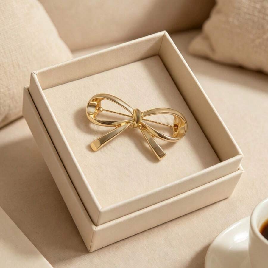 1/3pcs Multi-Color Metal Bow Brooch, Unique Design Niche Accessory, Anti-Exposure Buckle, V-Neck Pin, Versatile Party Holiday Christmas New Year Decoration Brooch - Gold - View 1