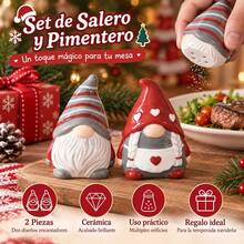 Ceramic Gnome Salt And Pepper Shaker Set, Decorative Christmas Spice Dispensers For Dining Table And Kitchen, 2-Piece Set, 6.1x5.5x8.5cm - Multicolor - View 1