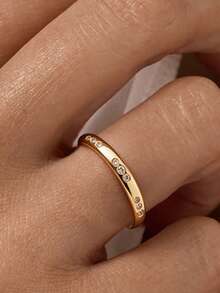 1pc 18K Gold Plated Luxury Diamond Ring, Vintage Equidistant Inlaid Diamond Ring Band, Suitable For Women And Girls For Festivals, Parties, Daily Wear, Jewelry Gift - Yellow Gold - View 18