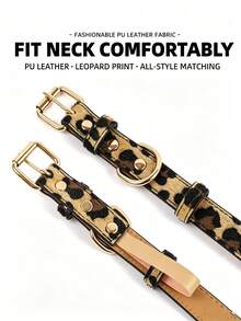 1Pc Leopard Snake Print PU Leather Pet Collar, Adjustable Gold Metal Buckle Comfort Neck Collar For Small Medium Dogs Cats - Multicolor - View 6