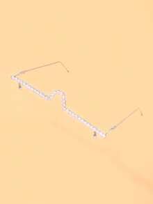 1pc Pearl Decorated Lensless Frame, Half-Rim Glasses With Hanging Pearl Pendant, Women's Fashion Party Photo Prop Facial Accessory - Pearl - View 8