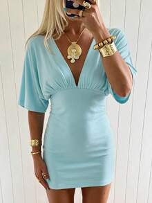 Women's Elegant Elegant Vacation Minimalist Batwing Sleeve Dress - Light Blue - View 4
