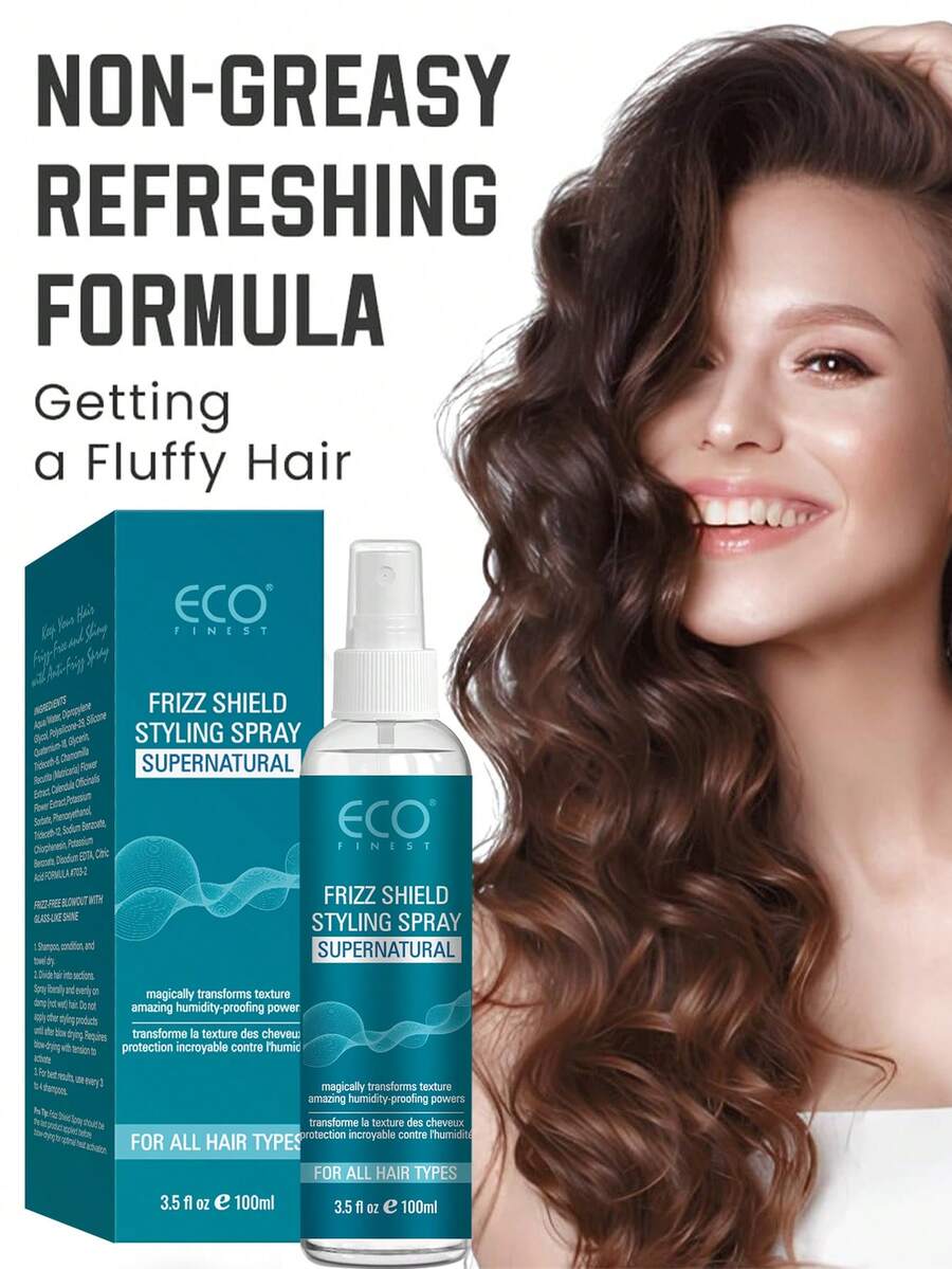 ECO FINEST Frizz Shield Anti-Frizz Styling Spray, Penata & Pelindung Rambut, Ringan & Alami, Menutrisi & Berkilau, Cocok Untuk Semua Jenis Rambut, Terutama Rambut Kering, Keriting, yang Diwarnai dan Rambut Kusut, 100ml - Semprotan Penata Rambut - View 1