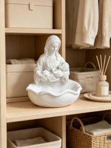1pc Children's Statue With Wavy Bowl, White Holy Water Basin, Virgin Mary Small Statue, Suitable For Shelf Altar, Elegant Religious Home Decor, Wavy Bowl Tray, Altar Home Decor, Christian Gift - 1 Pc - View 6