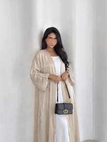 Modest lång abaya-rock för kvinnor, glansig sidenklänning, ytterplagg för hösten - Aprikos - Visa 7