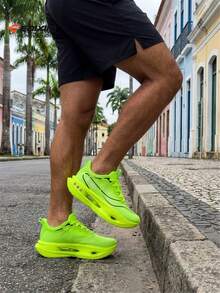 EDIXIM Sepatu Lari Pria Model Baru Musim Semi/Gugur 2026, Sepatu Lari Jalan Raya Berbahan Jala Bernapas, Sol Lembut Peredam Guncangan - Hijau fluoresensi - View 3