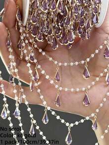 1m Charming Purple Water Drop Faux Pearl Chain DIY Jewelry Accessories Suitable For Making Bracelets, Necklaces, Body Chains, Tassels, Jewelry Accessories - Multicolor - View 6