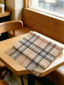 Classic Plaid Scarf, Versatile Boyfriend Gift, High-Quality Reversible Warm Scarf For Men And Women, Suitable For Autumn/Winter - Beige - View 2