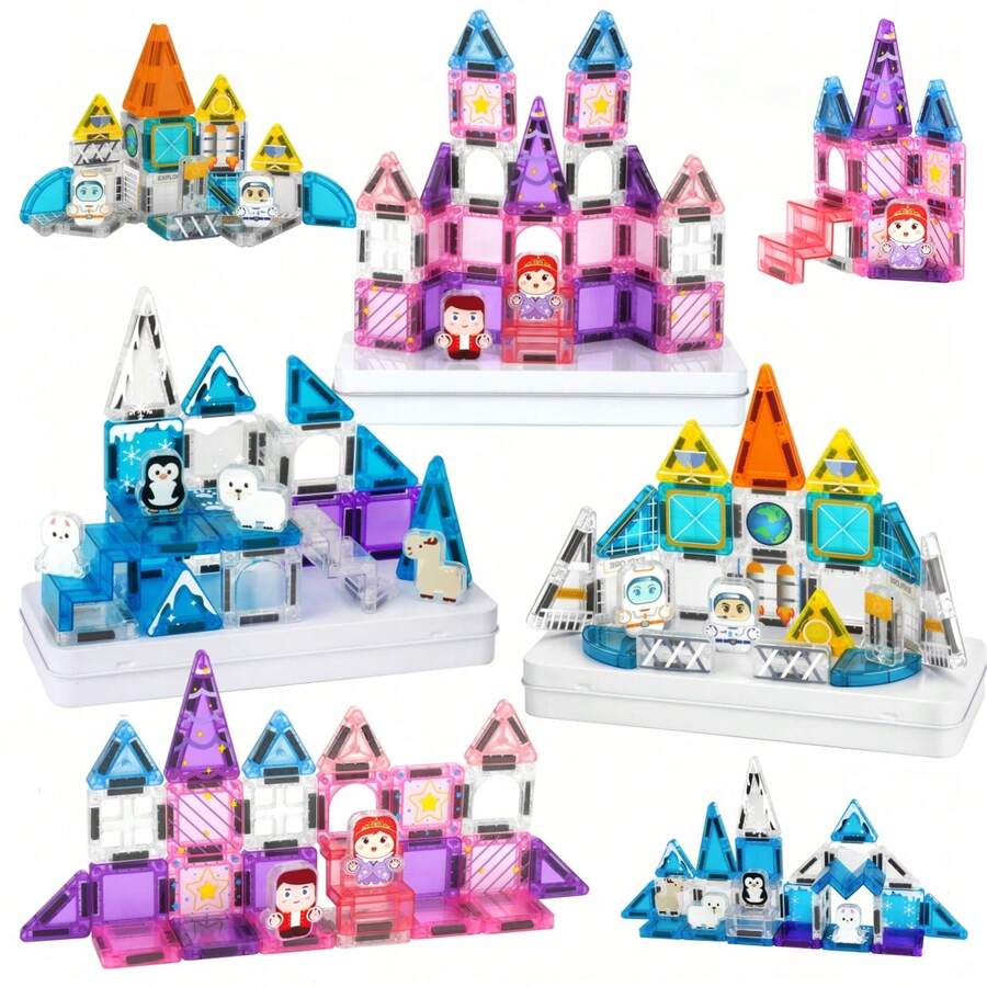 Multi-Set Magnetic Building Blocks, Space Puzzle Set With Astronaut, Princess Castle, Frozen Magnetic Building Blocks Puzzle, STEM Toys For 3+ Children, Creative Building Blocks Toys For 3, 4, 5, 6, 7, 8 Years Old Boys And Girls - Color - View 1