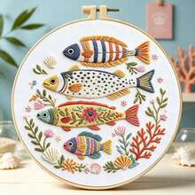 2 Styles Fun Pattern Embroidery Kit, American Vintage Fish / Bohemian Tropical Plant DIY Handmade Embroidery, Fresh Healing Home Decor Ornament - Multicolor - View 13