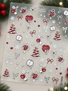 1Sheet 5D Red Apple Christmas Nail Stickers Self-Adhesive Bow Snowflake Merry Christmas Design Nail Decals Winter Holiday Xmas DIY Manicure Nail Decor - Multicolor - View 4