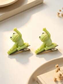 2pcs Cute Cartoon Frog Hair Clips For Women, Funny Hair Accessories, Suitable For Daily Use, Gift Choice - Multicolor - View 7
