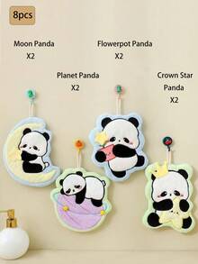 4/1 Double-Layer Cute Cartoon Panda Embroidered Hanging Hand Towel, Coral Fleece Super Absorbent Quick-Drying Hand Towel, Suitable For Bathroom And Kitchen Decoration, Can Be Used For Wiping Hands, As Heat Insulation Pad, Cleaning Bathroom And Kitchen Towel - Multicolor - View 14
